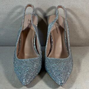 Elegant Silver Glitter Slingback Heels